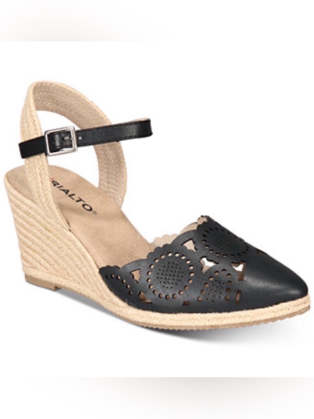 Rialto Espadrille Wedge Sandals floral laser cut adjustable ankle strap Like New